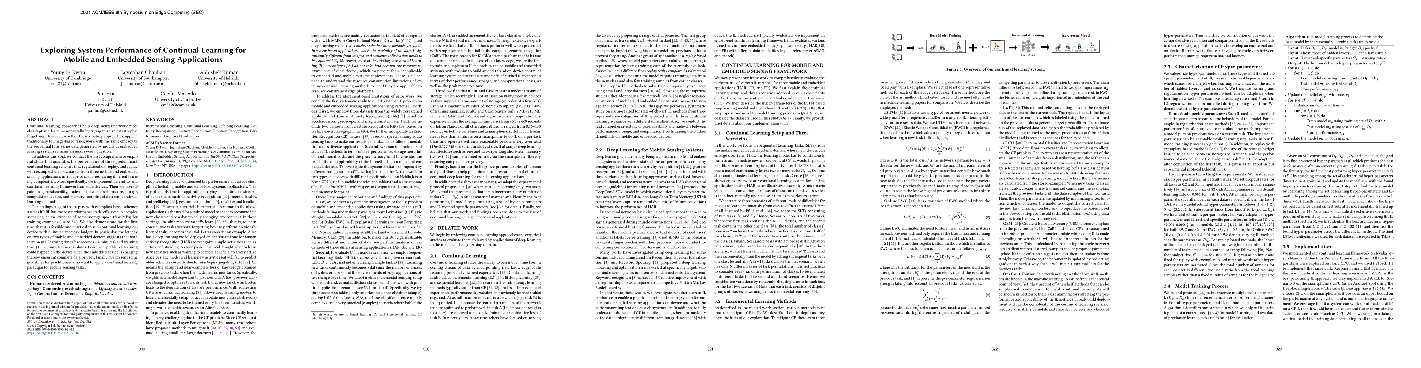 Thumbnail for Exploring System Performance of Continual Learning for Mobile and
  Embedded Sensing Applications