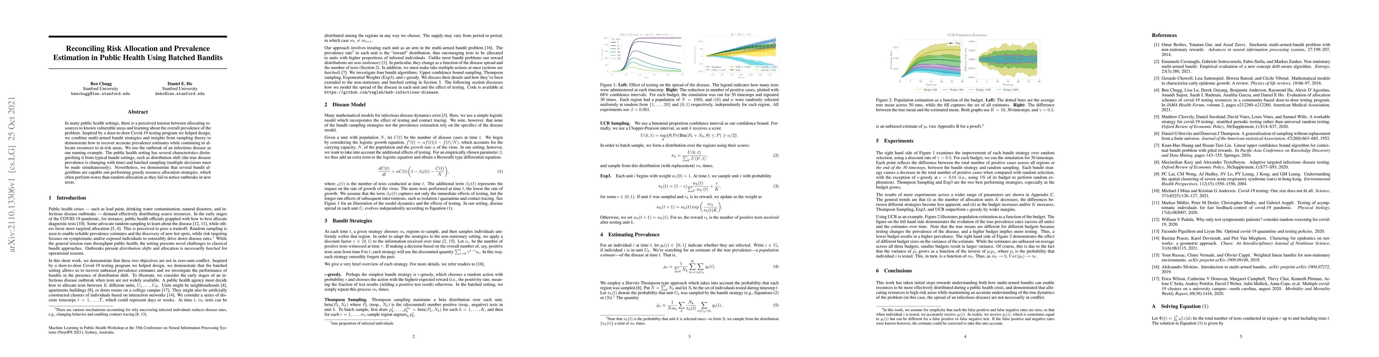 Thumbnail for Reconciling Risk Allocation and Prevalence Estimation in Public Health
  Using Batched Bandits