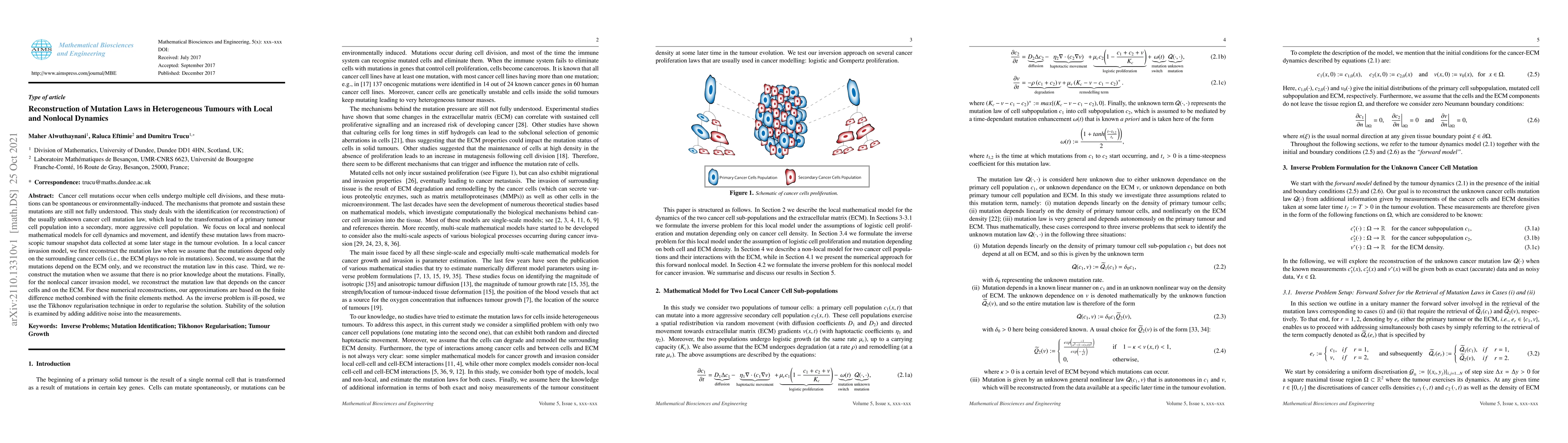 Thumbnail for Reconstruction of Mutation Laws in Heterogeneous Tumours with Local and
  Nonlocal Dynamics