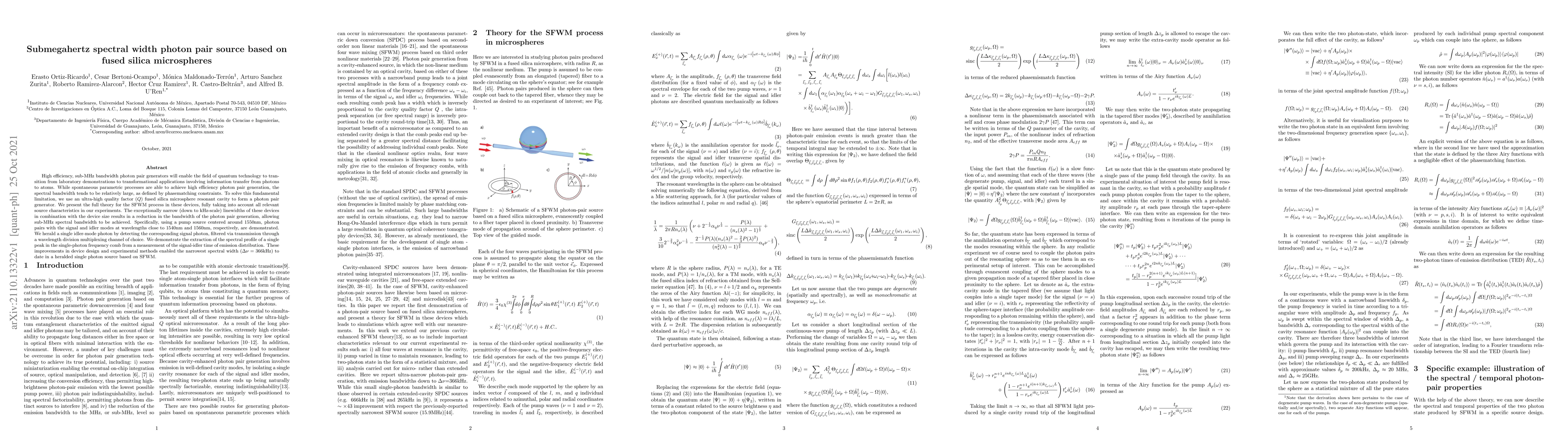 Thumbnail for Submegahertz spectral width photon pair source based on fused silica
  microspheres
