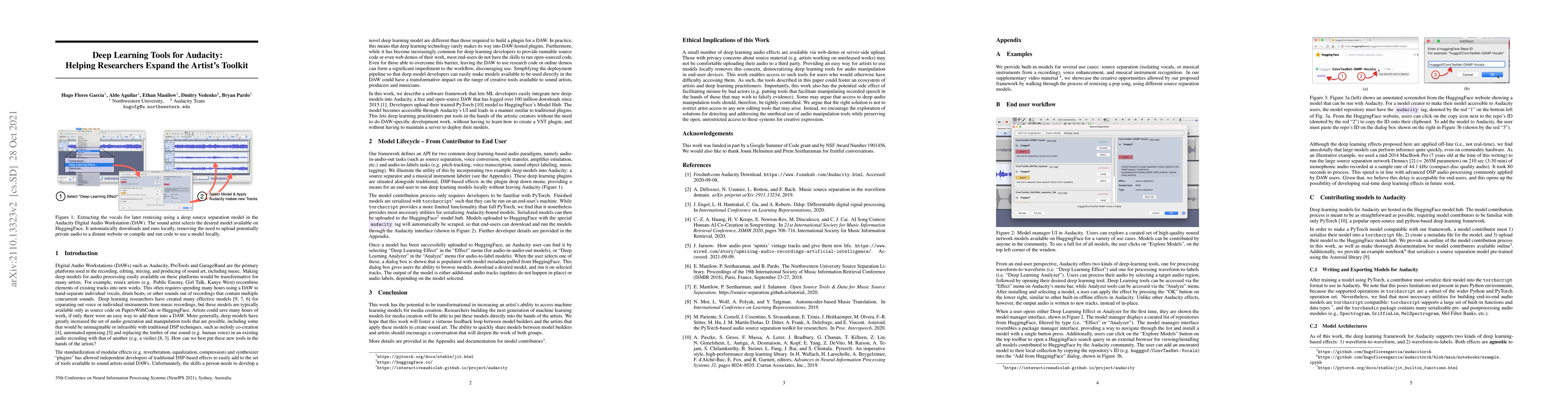 Thumbnail for Deep Learning Tools for Audacity: Helping Researchers Expand the
  Artist's Toolkit