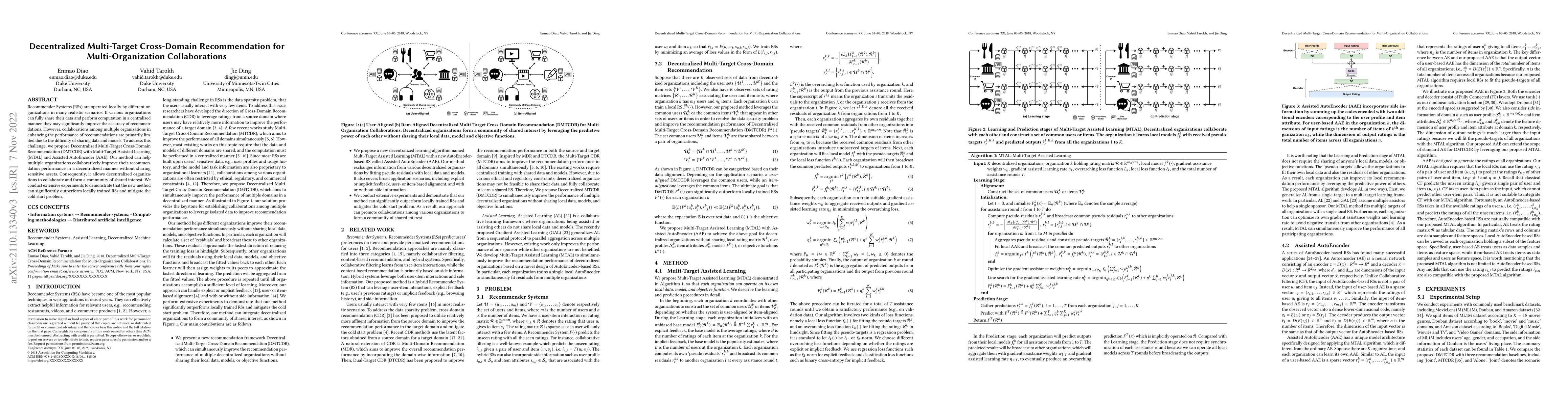 Thumbnail for Decentralized Multi-Target Cross-Domain Recommendation for
  Multi-Organization Collaborations