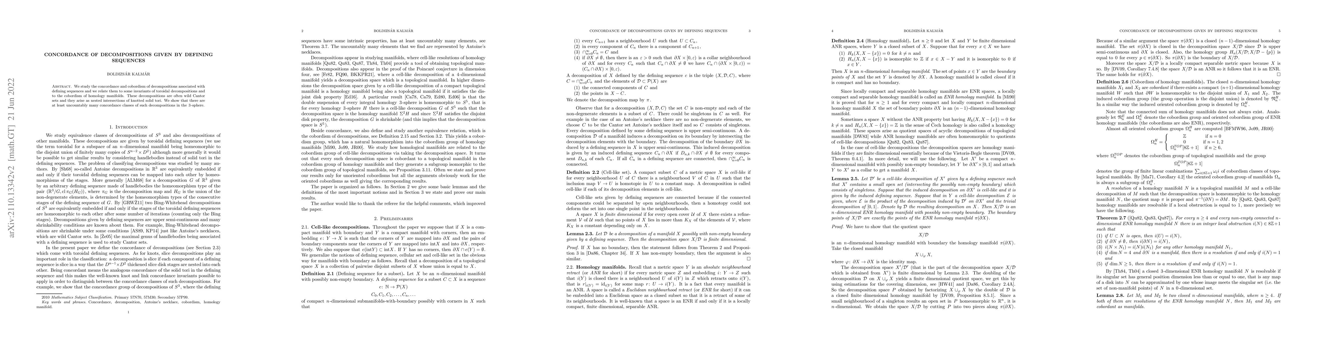 Thumbnail for Concordance of decompositions given by defining sequences