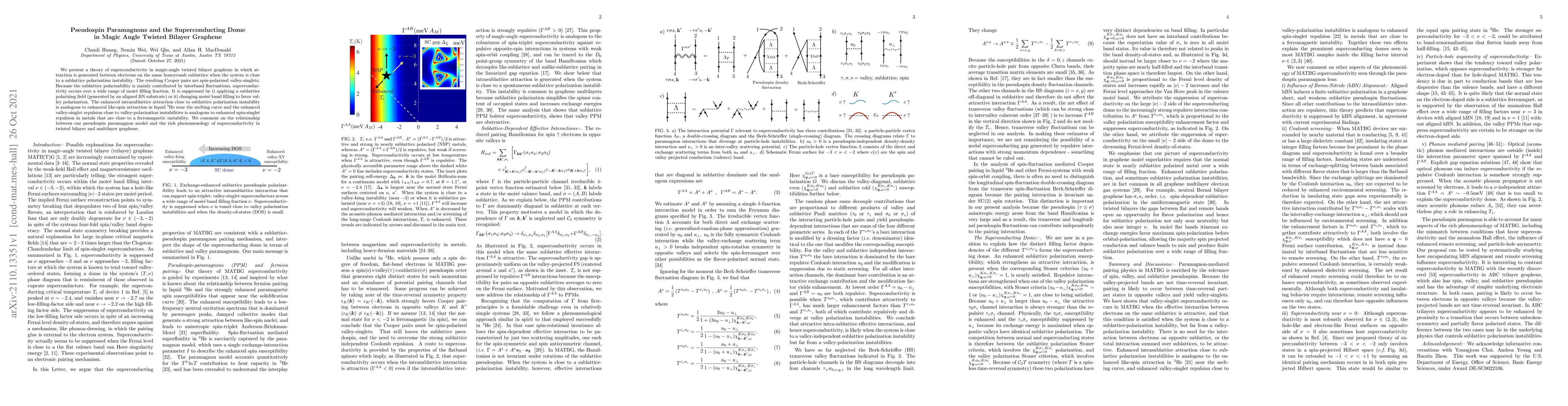 Thumbnail for Pseudospin Paramagnons and the Superconducting Dome in Magic Angle
  Twisted Bilayer Graphene