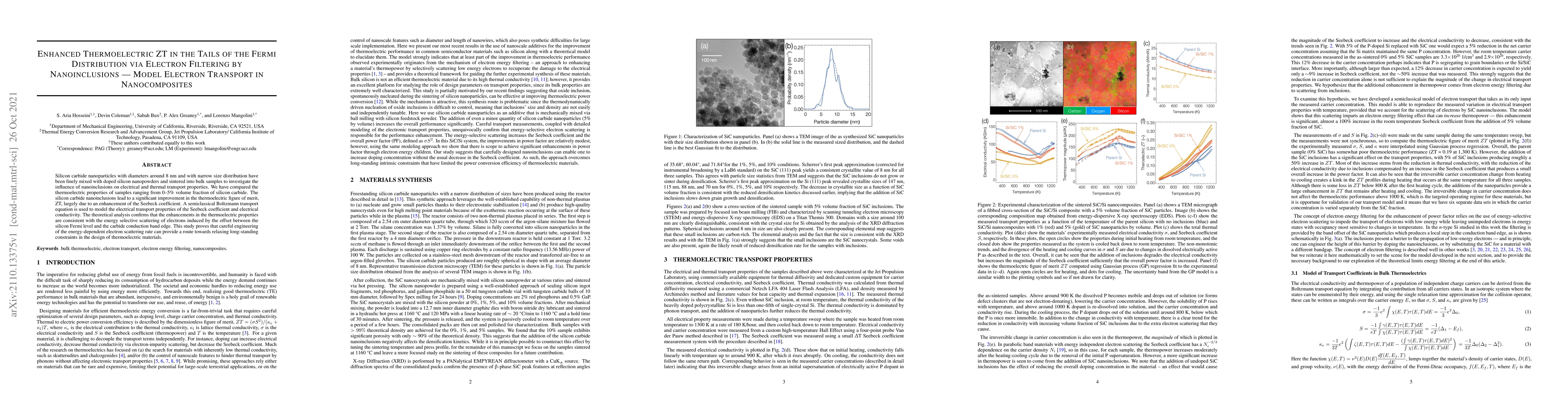 Thumbnail for Enhanced Thermoelectric ZT in the Tails of the Fermi Distribution via
  Electron Filtering by Nanoinclusions -- Model Electron Transport in
  Nanocomposites