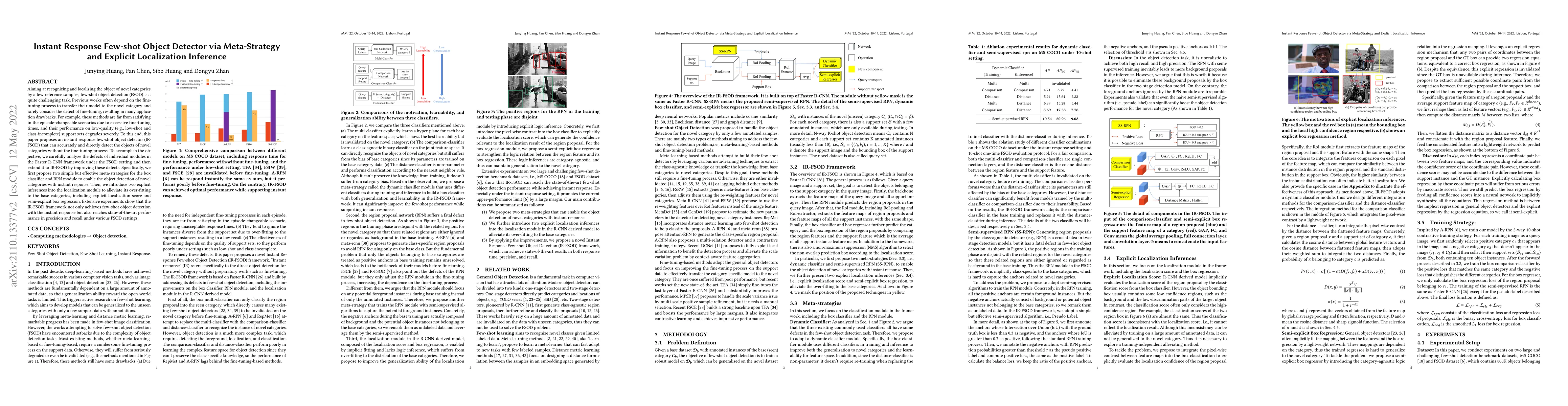 Thumbnail for Instant Response Few-shot Object Detection with Meta Strategy and
  Explicit Localization Inference
