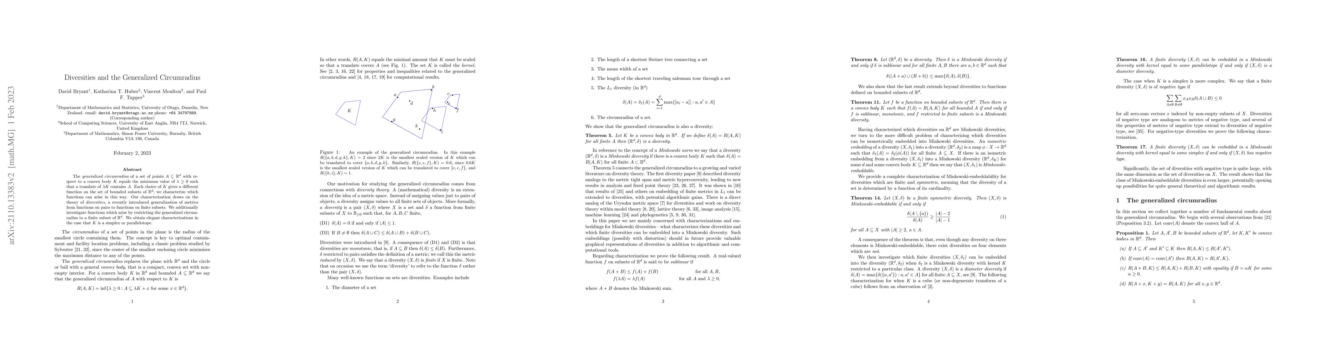 Thumbnail for Diversities and the Generalized Circumradius