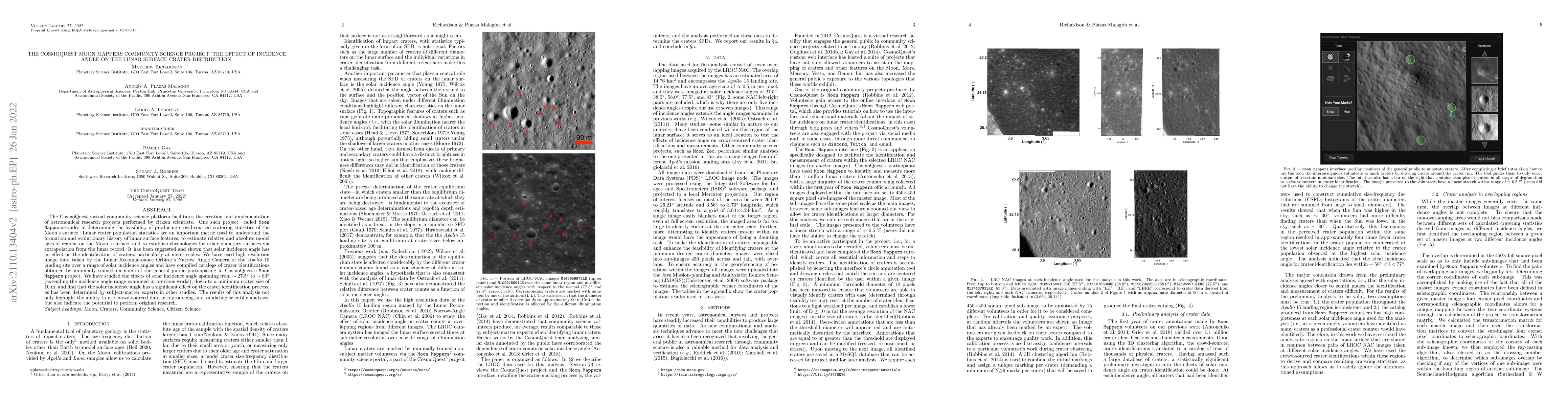 Thumbnail for The CosmoQuest Moon Mappers Community Science Project: The Effect of
  Incidence Angle on the Lunar Surface Crater Distribution