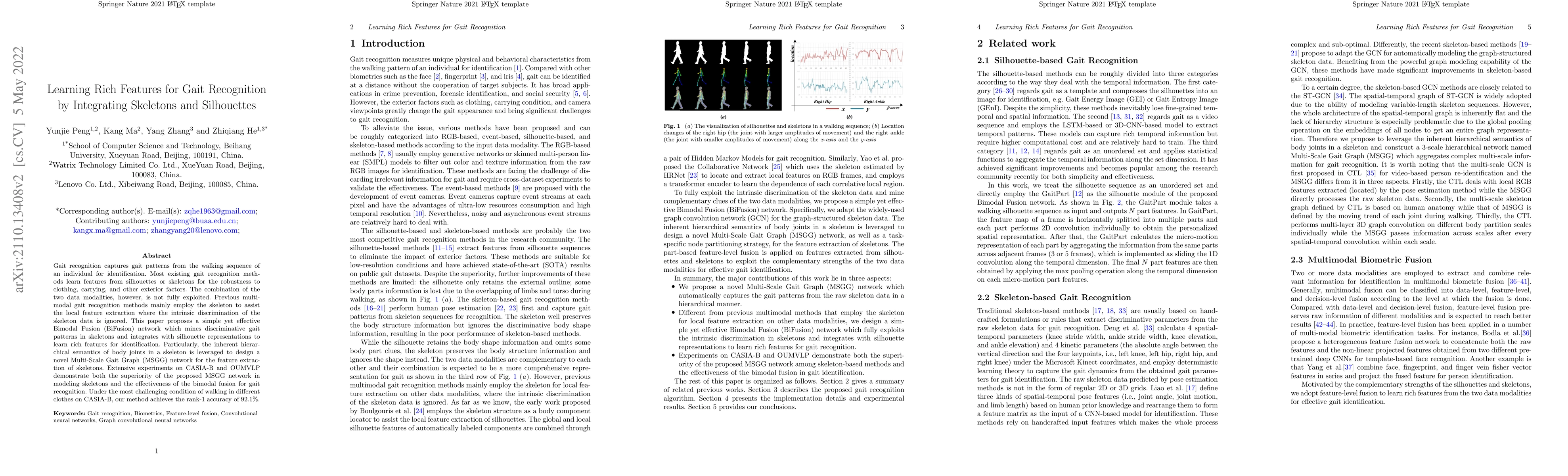 Thumbnail for Learning Rich Features for Gait Recognition by Integrating Skeletons and
  Silhouettes