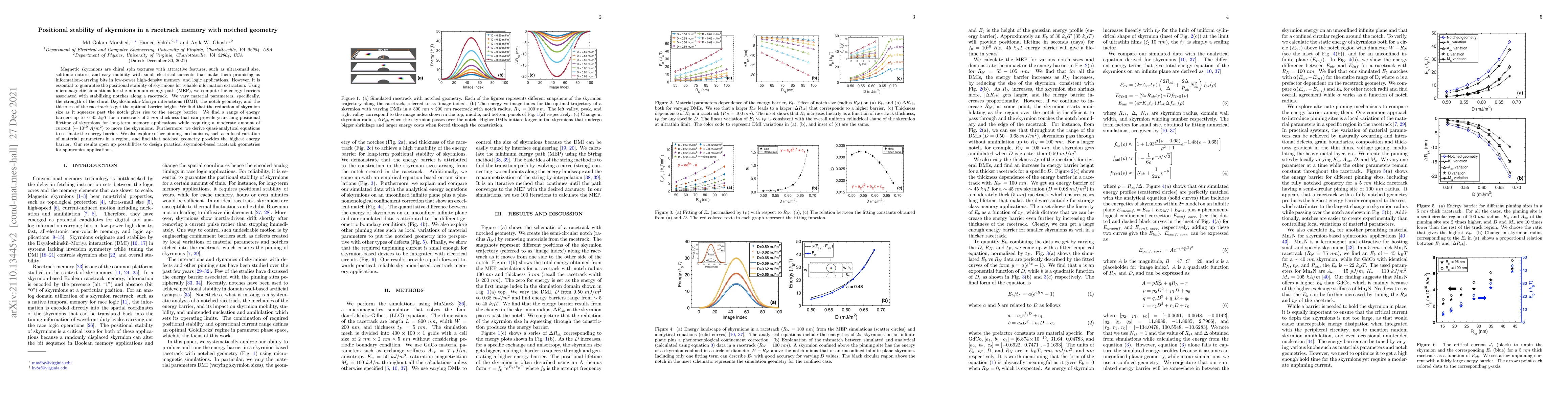 Thumbnail for Positional stability of skyrmions in a racetrack memory with notched
  geometry