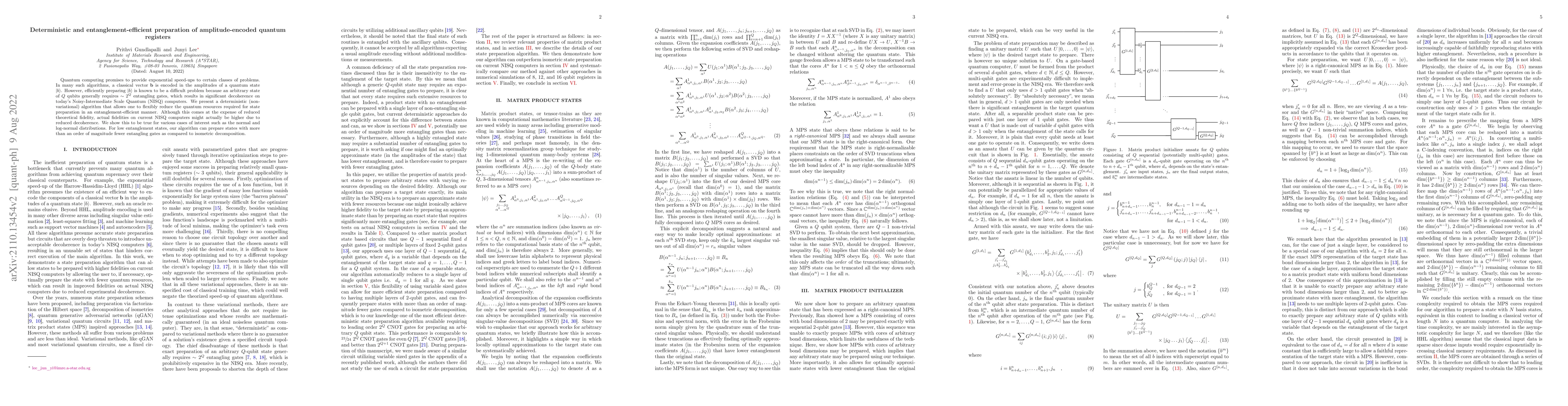 Thumbnail for Deterministic and Entanglement-Efficient Preparation of
  Amplitude-Encoded Quantum Registers