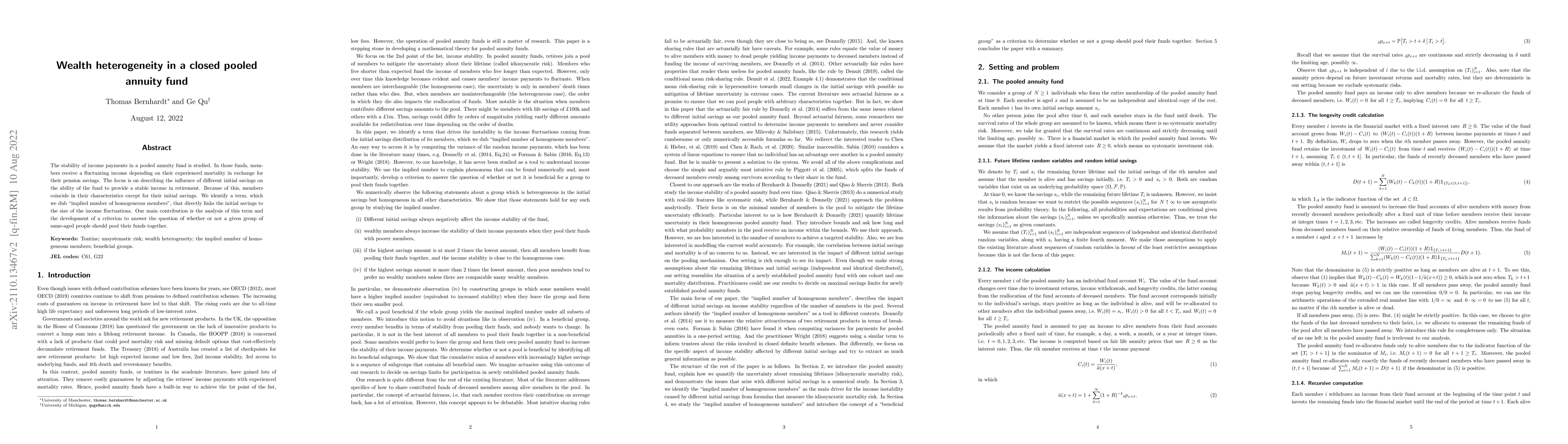 Thumbnail for Wealth heterogeneity in a closed pooled annuity fund