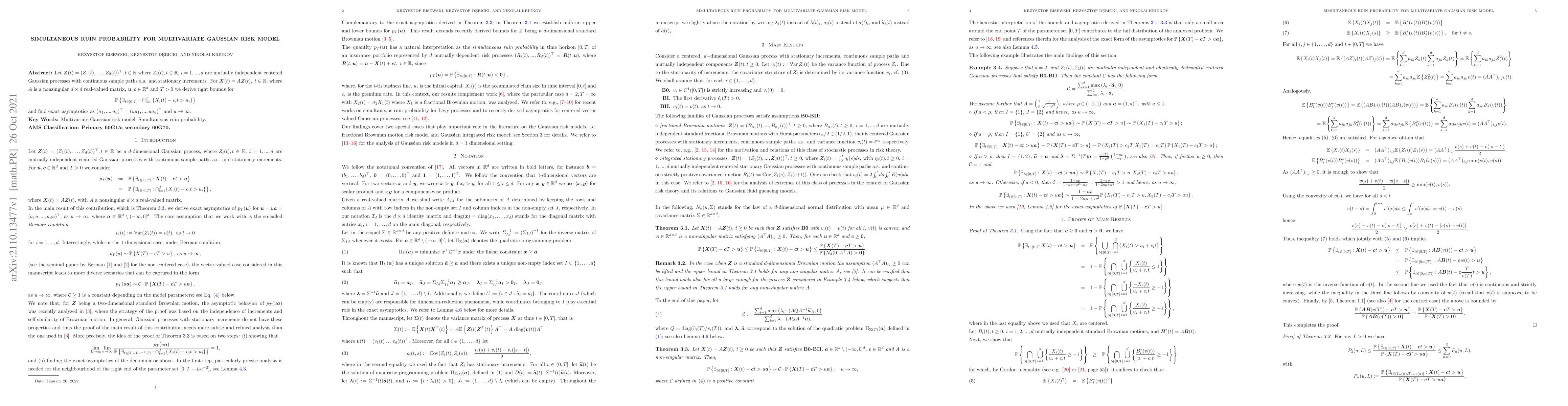 Thumbnail for Simultaneous ruin probability for multivariate gaussian risk model