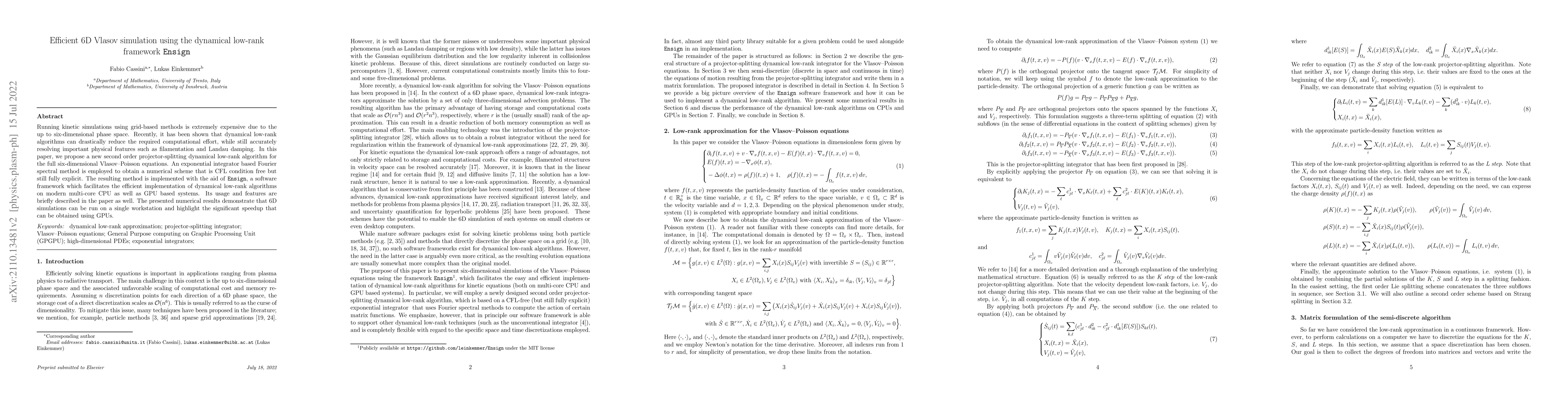 Thumbnail for Efficient 6D Vlasov simulation using the dynamical low-rank framework
  Ensign