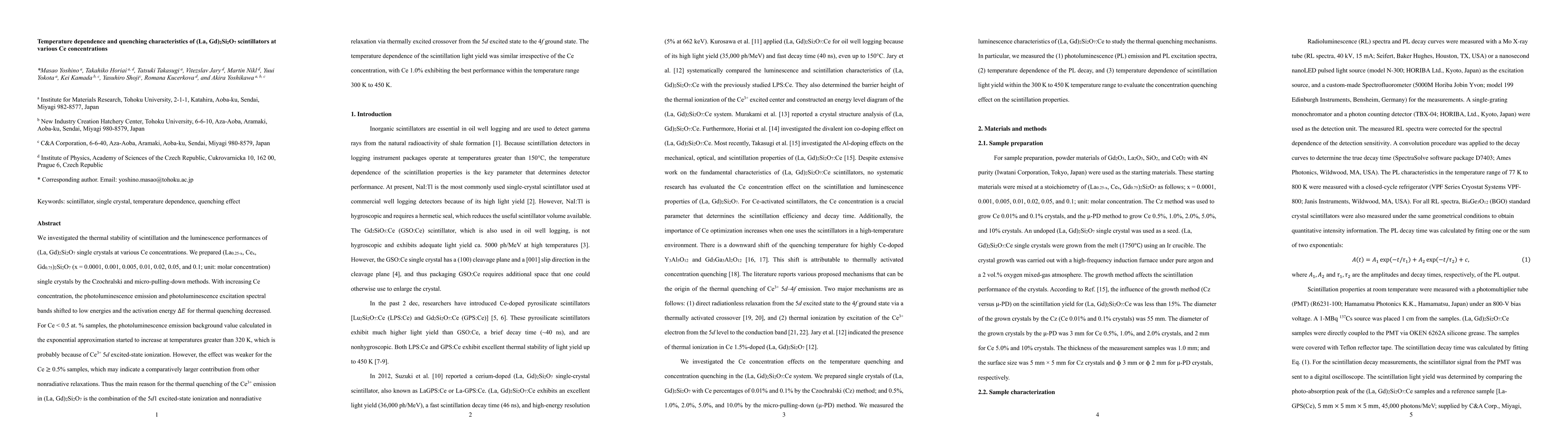 Thumbnail for Temperature dependence and quenching characteristics of (La,
  Gd)$_2$Si$_2$O$_7$ scintillators at various Ce concentrations