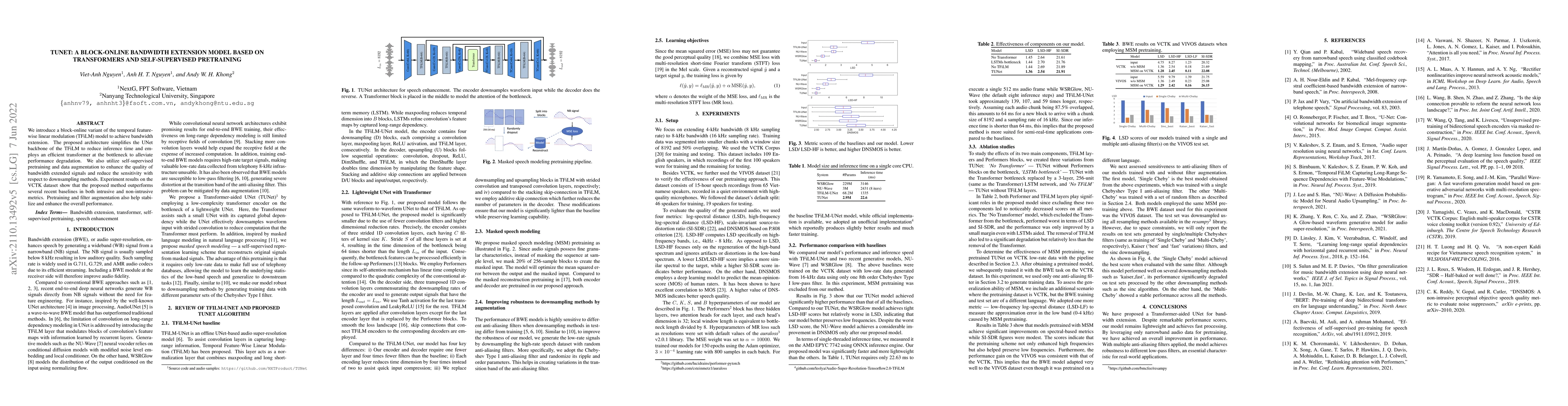 Thumbnail for TUNet: A Block-online Bandwidth Extension Model based on Transformers
  and Self-supervised Pretraining