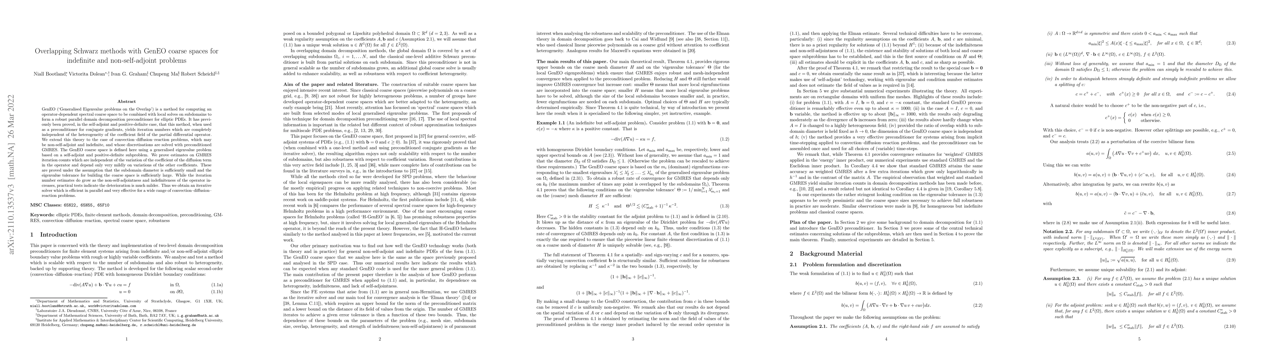Thumbnail for Overlapping Schwarz methods with GenEO coarse spaces for indefinite and
  non-self-adjoint problems