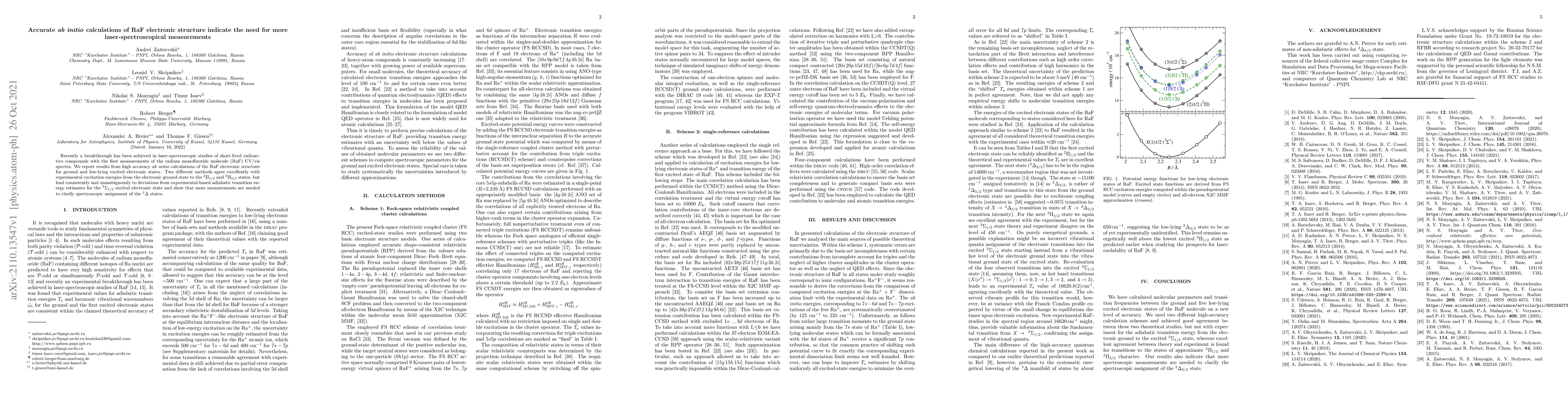 Thumbnail for Accurate \textit{ab initio} calculations of RaF electronic structure
  indicate the need for more laser-spectroscopical measurements