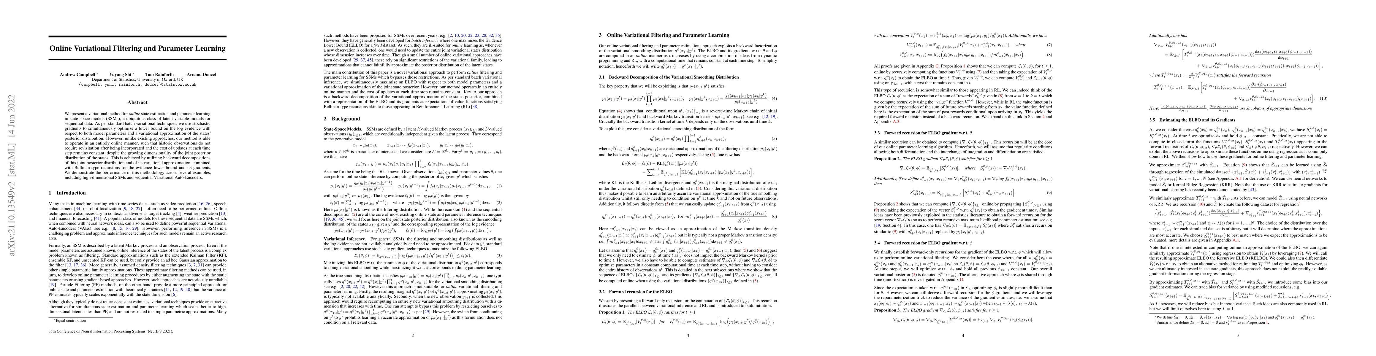Thumbnail for Online Variational Filtering and Parameter Learning