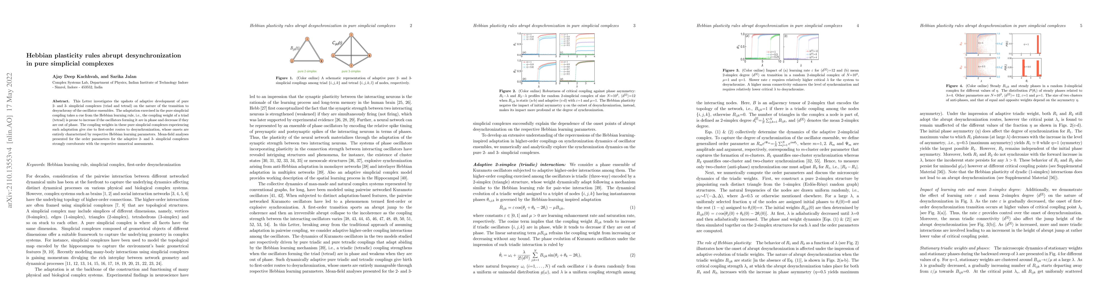 Thumbnail for Hebbian plasticity rules abrupt desynchronization in pure simplicial
  complexes