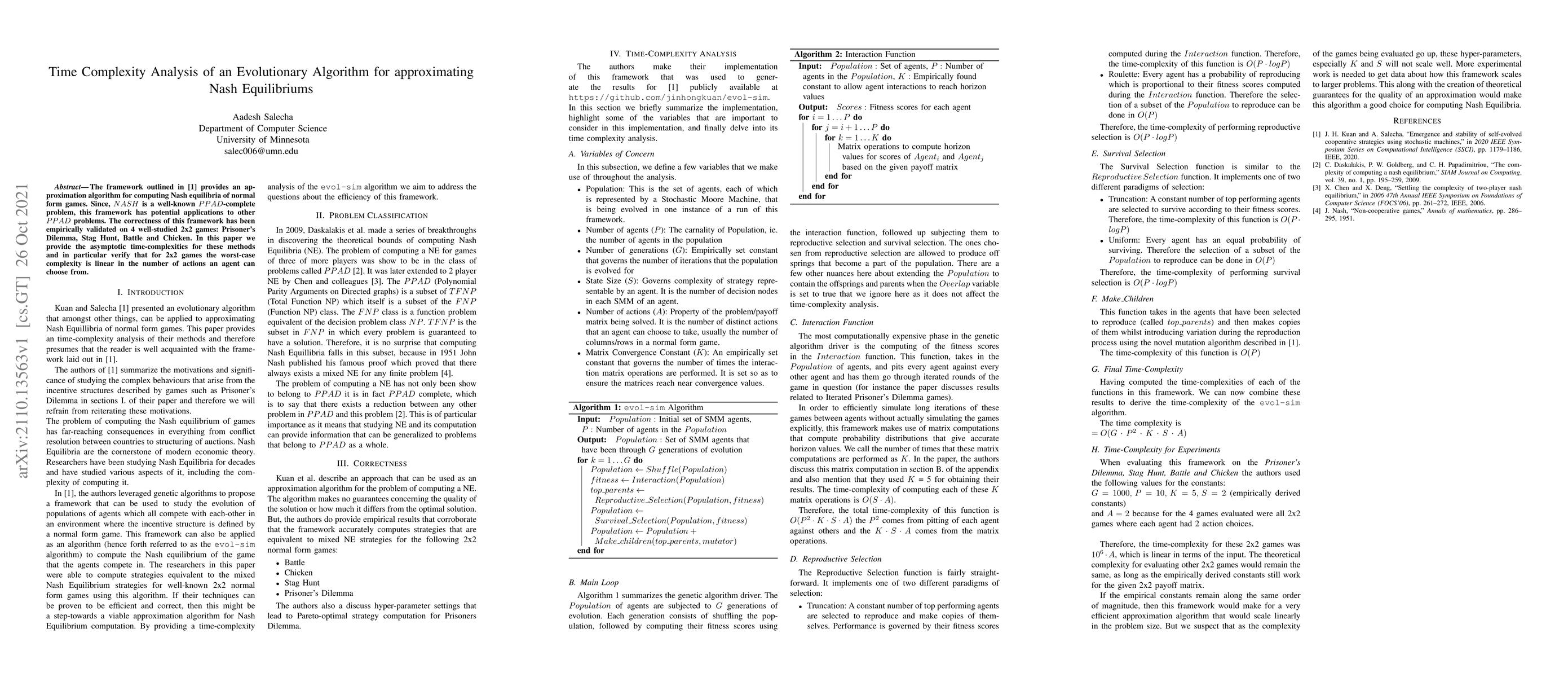 Thumbnail for Time Complexity Analysis of an Evolutionary Algorithm for approximating
  Nash Equilibriums
