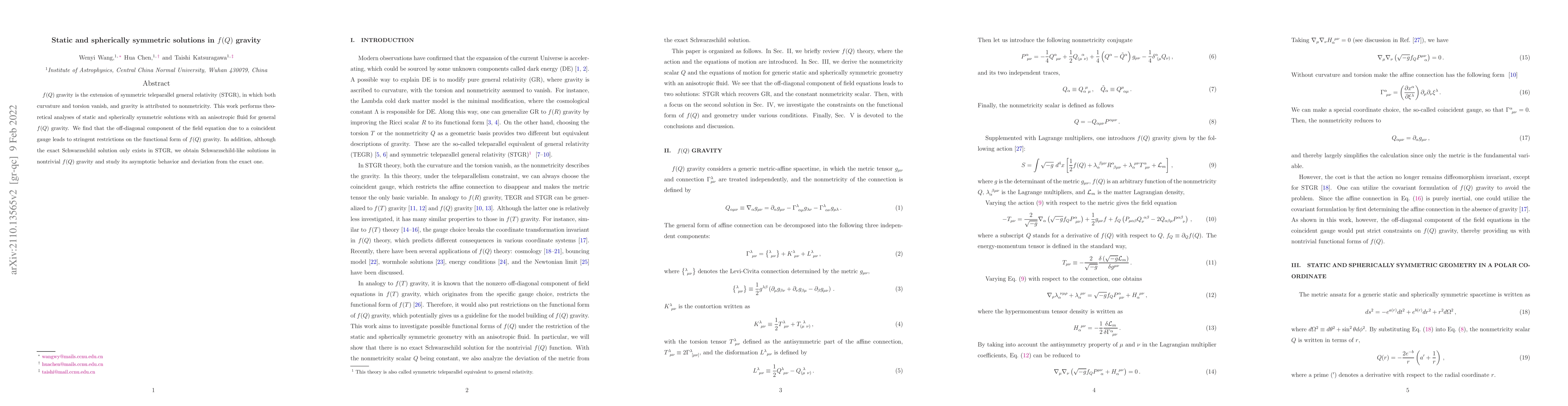 Thumbnail for Static and spherically symmetric solutions in f(Q) gravity