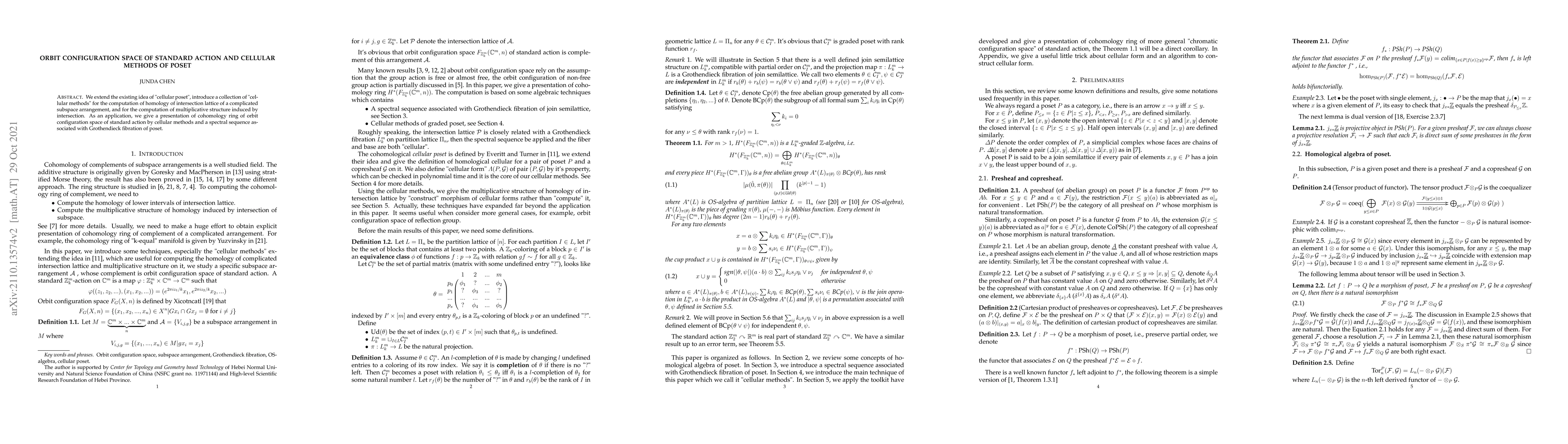Thumbnail for Orbit configuration space of standard action and cellular methods of
  poset