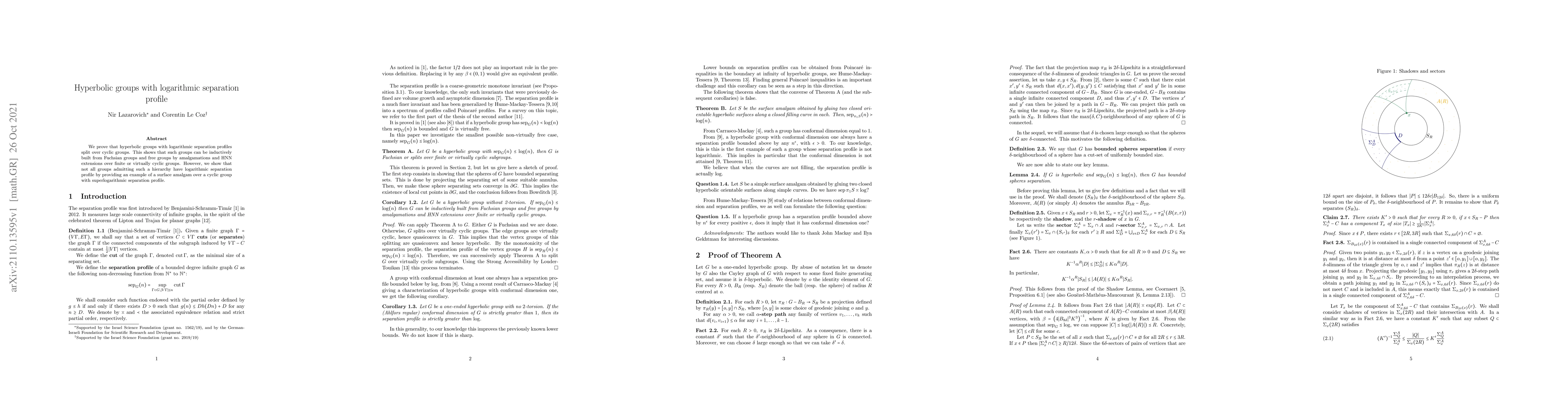 Thumbnail for Hyperbolic groups with logarithmic separation profile