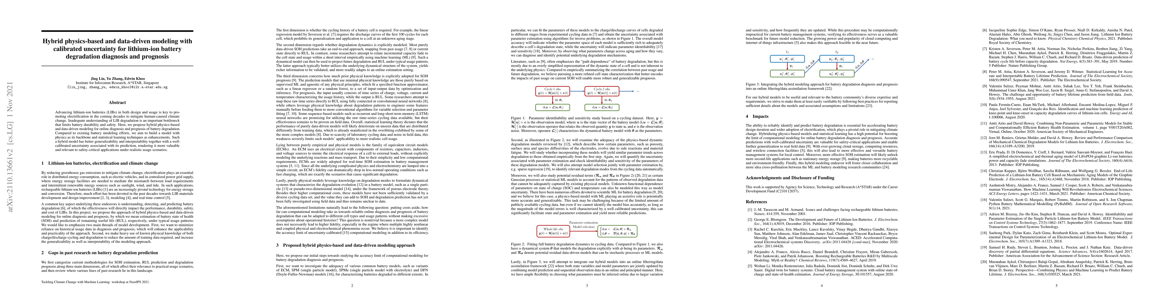Thumbnail for Hybrid physics-based and data-driven modeling with calibrated
  uncertainty for lithium-ion battery degradation diagnosis and prognosis