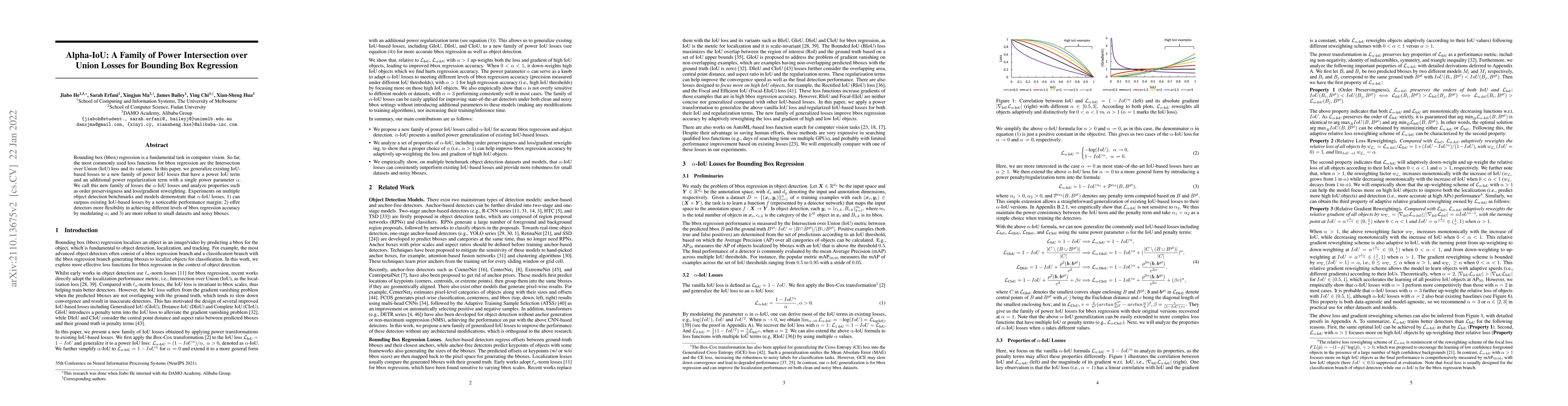 Thumbnail for Alpha-IoU: A Family of Power Intersection over Union Losses for Bounding
  Box Regression