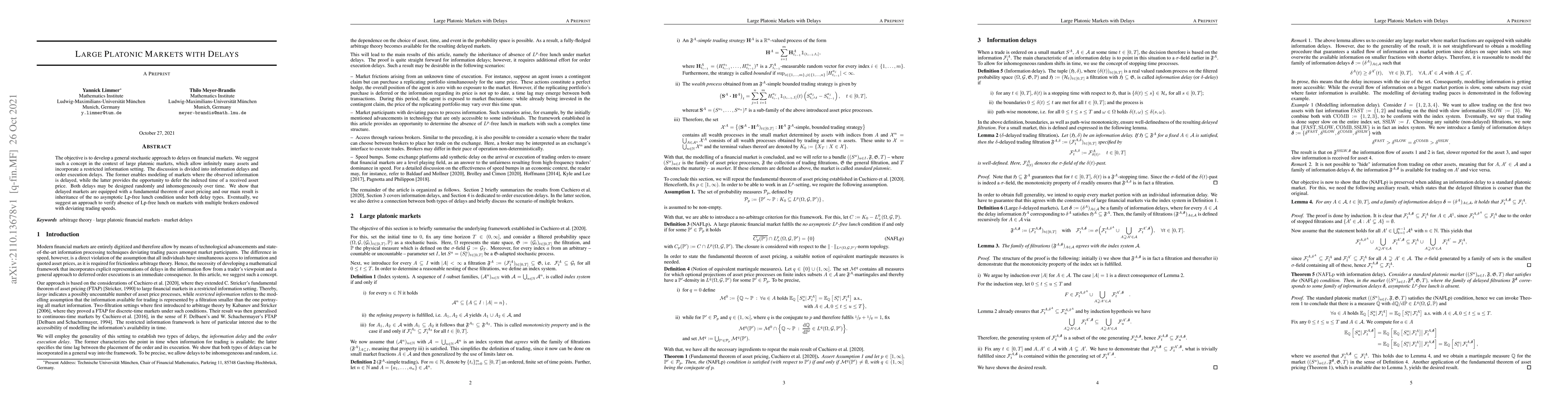 Thumbnail for Large Platonic Markets with Delays