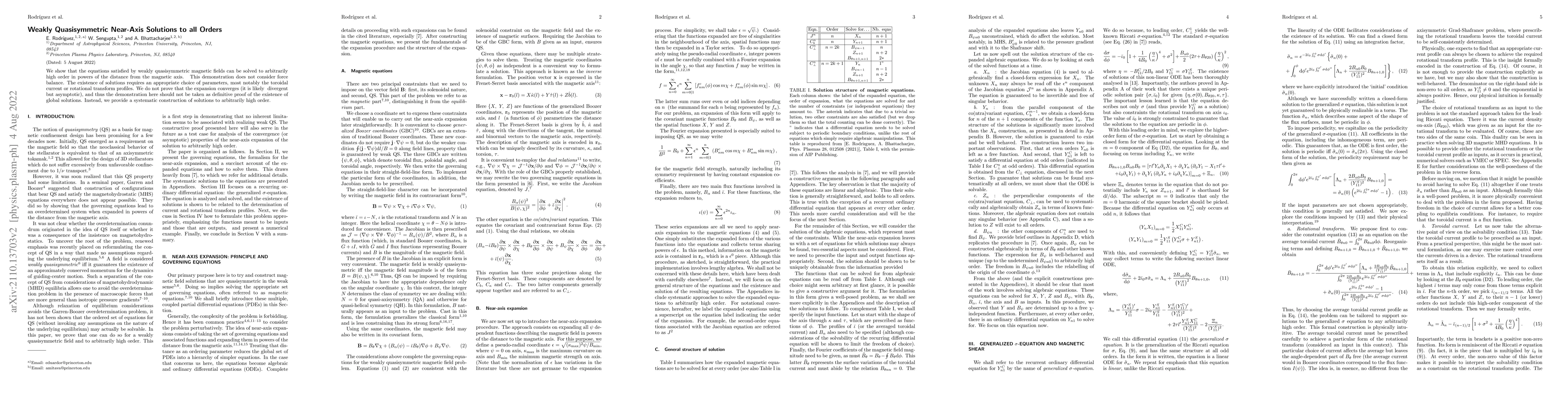 Thumbnail for Weakly Quasisymmetric Near-Axis Solutions to all Orders