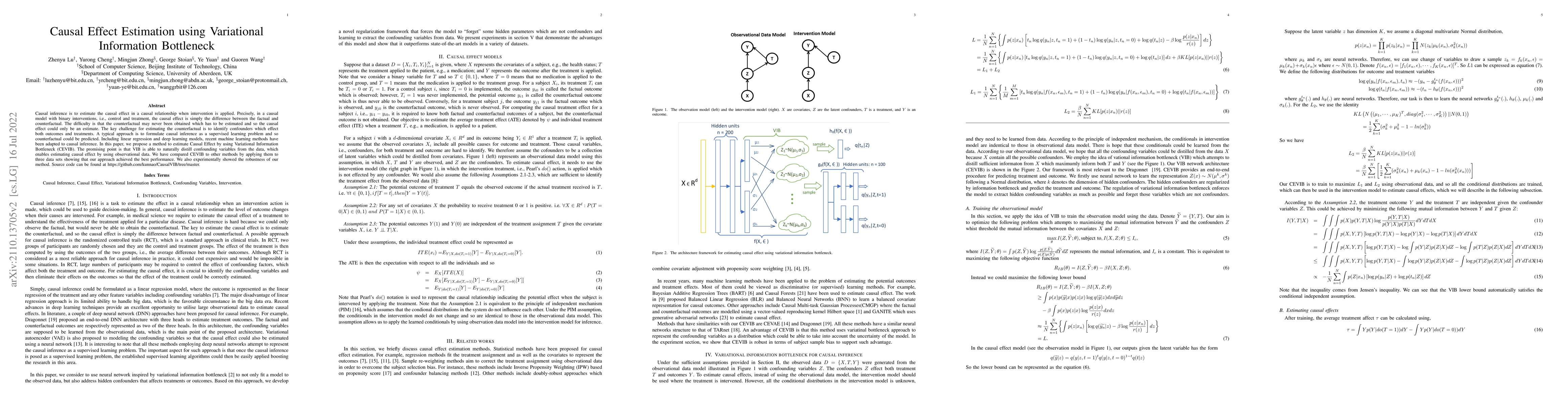 Thumbnail for Causal Effect Estimation using Variational Information Bottleneck
