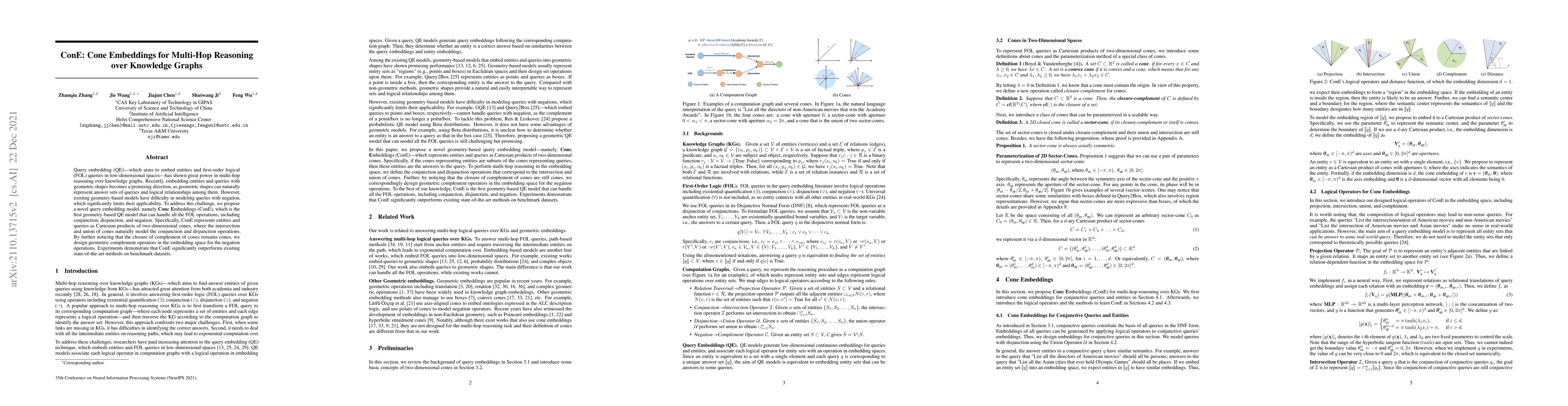 Thumbnail for ConE: Cone Embeddings for Multi-Hop Reasoning over Knowledge Graphs