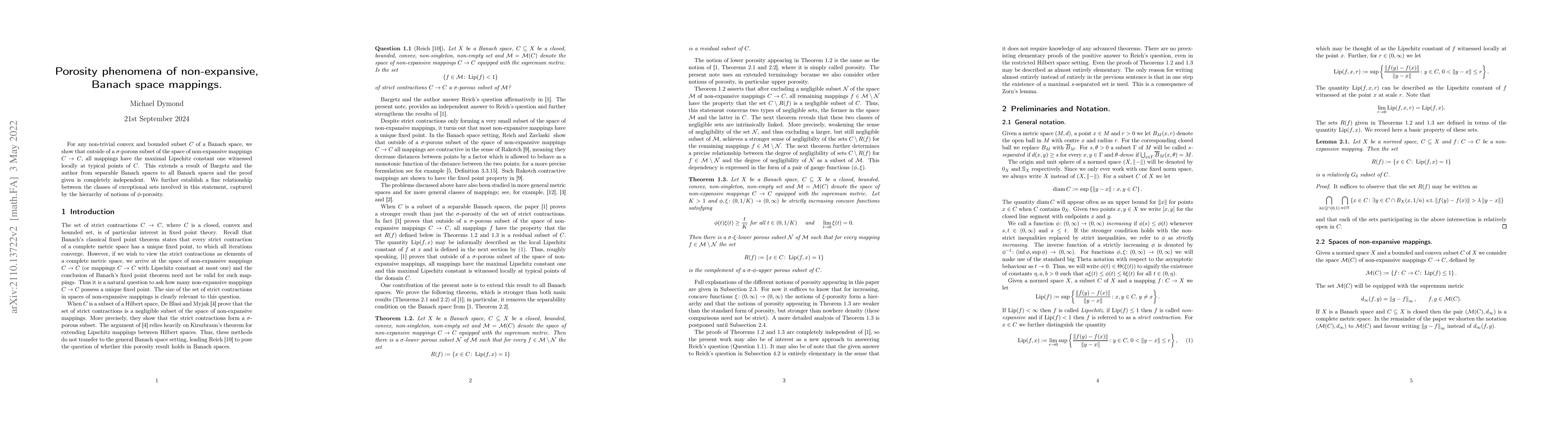 Thumbnail for Porosity phenomena of non-expansive, Banach space mappings