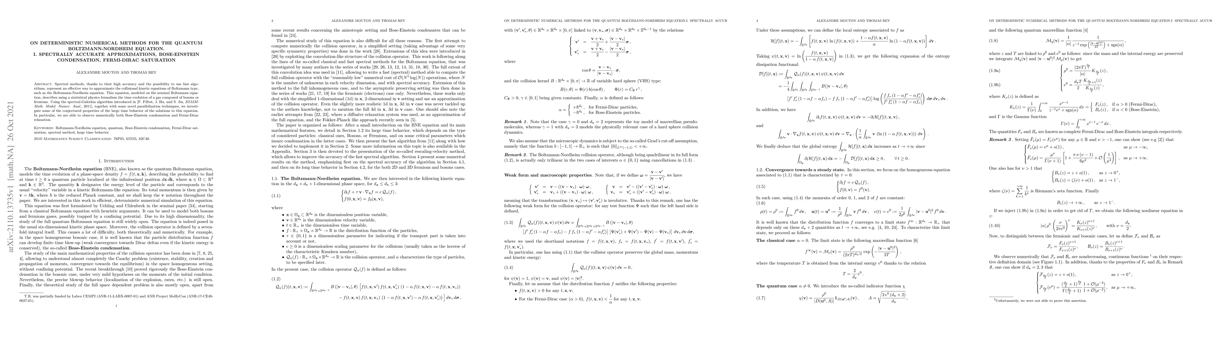 Thumbnail for On Deterministic Numerical Methods for the Quantum Boltzmann-Nordheim
  Equation. I. Spectrally Accurate Approximations, Bose-Einstein Condensation,
  Fermi-Dirac Saturation