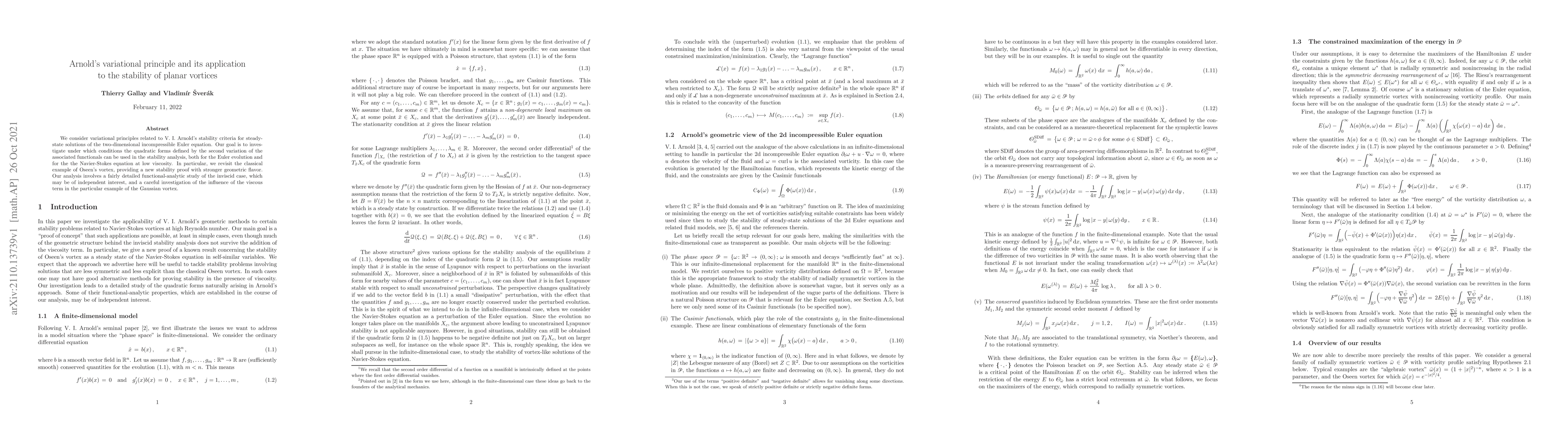 Thumbnail for Arnold's variational principle and its application to the stability of
  planar vortices