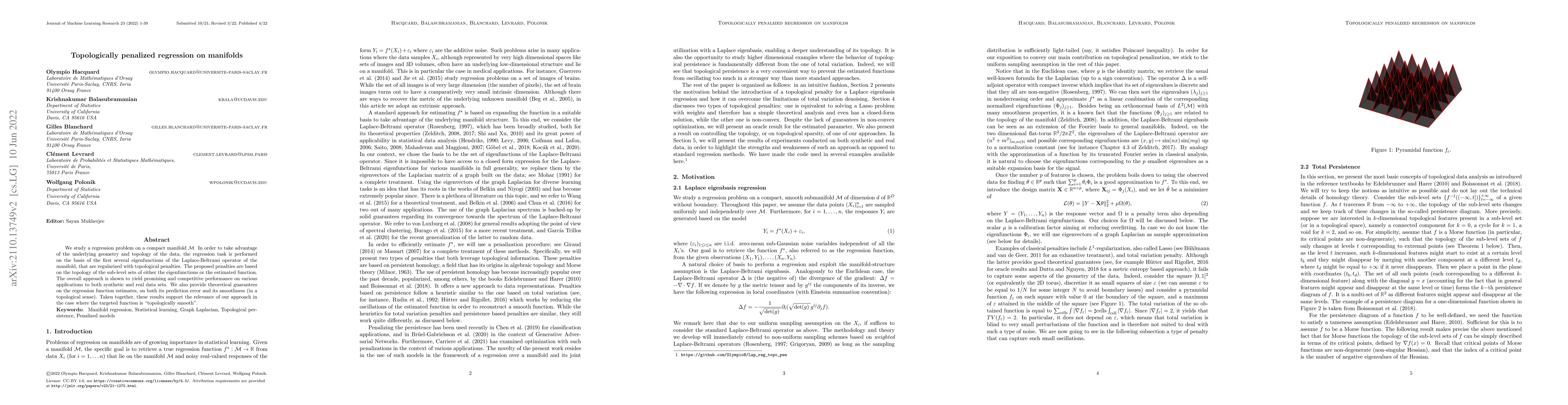 Thumbnail for Topologically penalized regression on manifolds