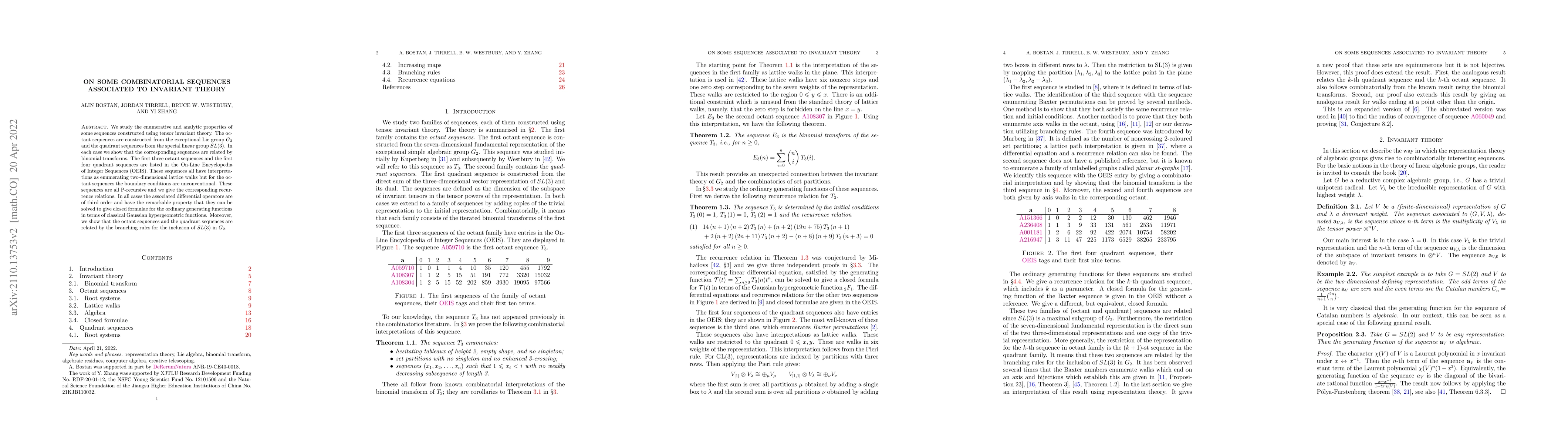 Thumbnail for On some combinatorial sequences associated to invariant theory