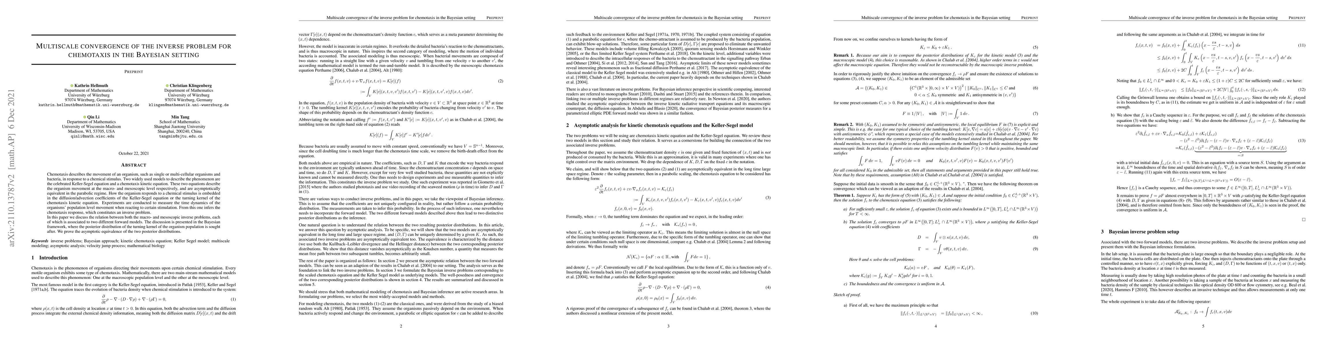 Thumbnail for Multiscale convergence of the inverse problem for chemotaxis in the
  Bayesian setting