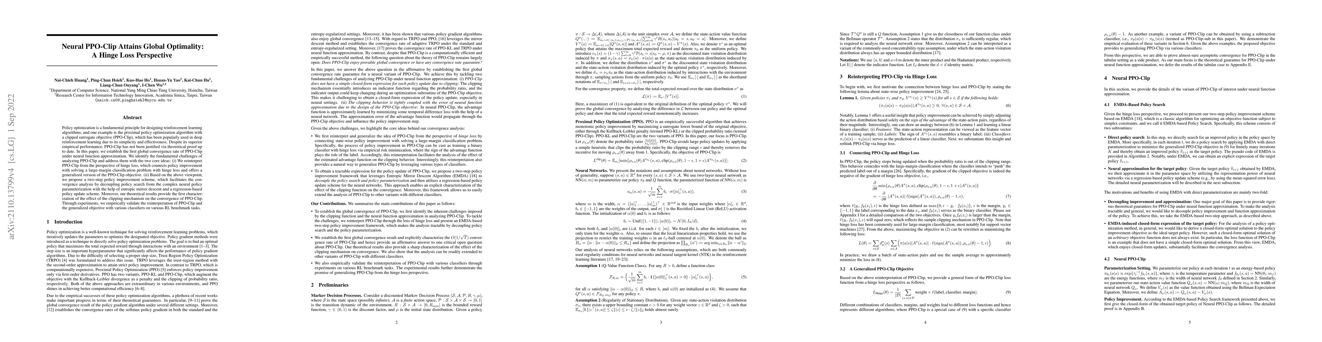 Thumbnail for Neural PPO-Clip Attains Global Optimality: A Hinge Loss Perspective