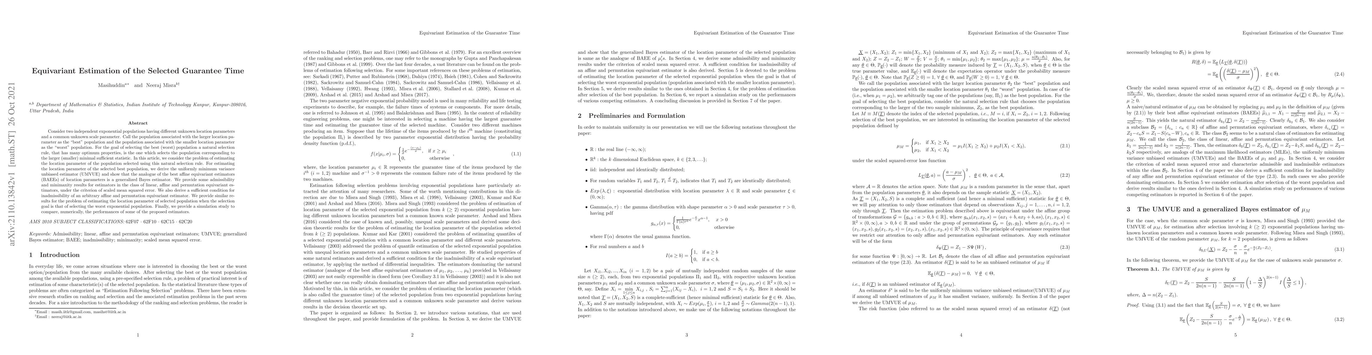 Thumbnail for Equivariant Estimation of the Selected Guarantee Time