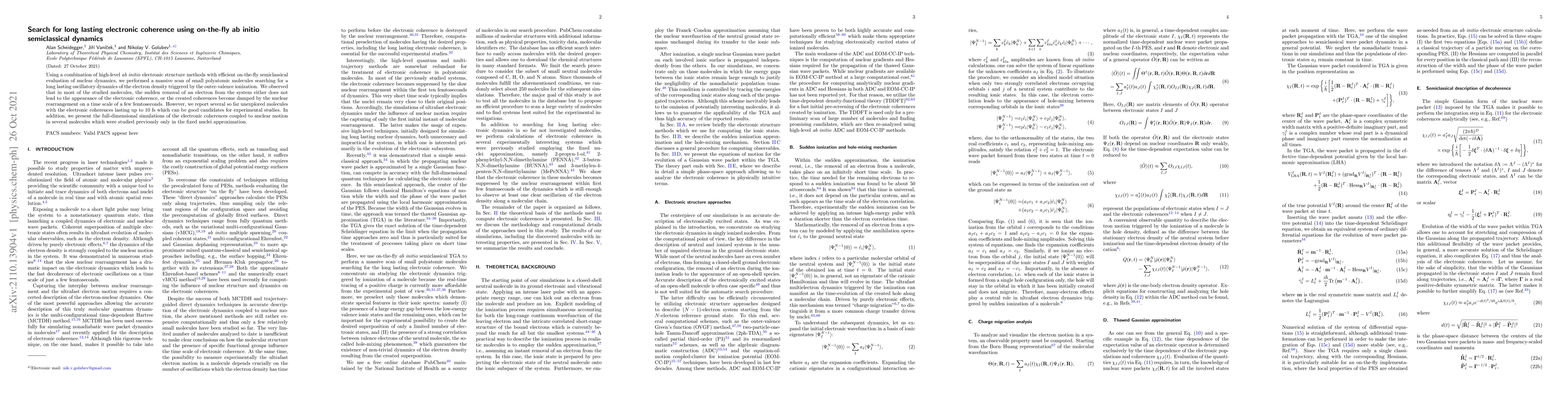 Thumbnail for Search for long lasting electronic coherence using on-the-fly ab initio
  semiclassical dynamics