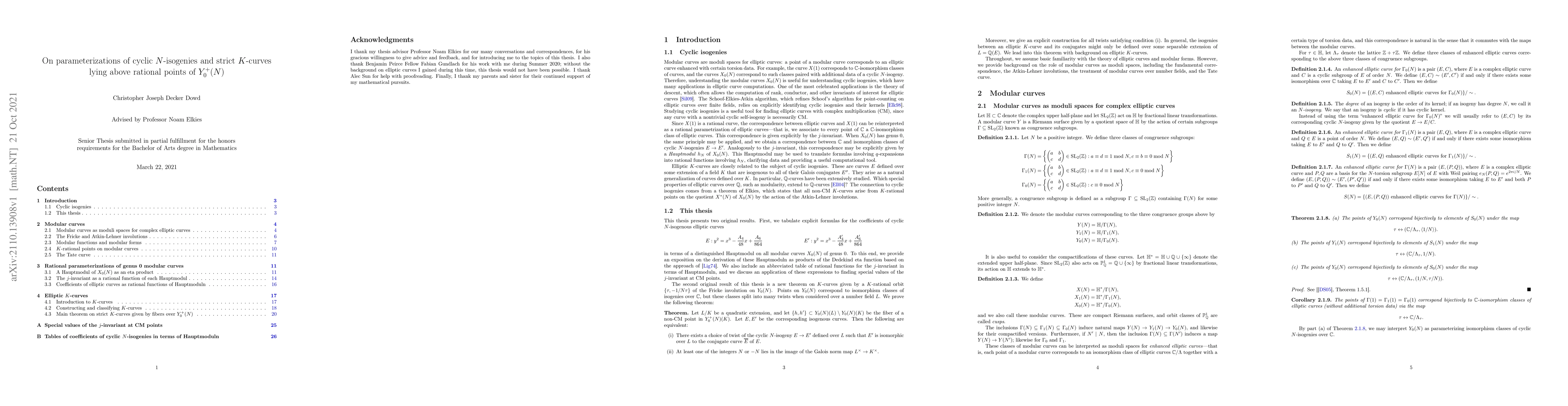 Thumbnail for On parameterizations of cyclic $N$-isogenies and strict $K$-curves lying
  above rational points of $Y_0^+(N)$