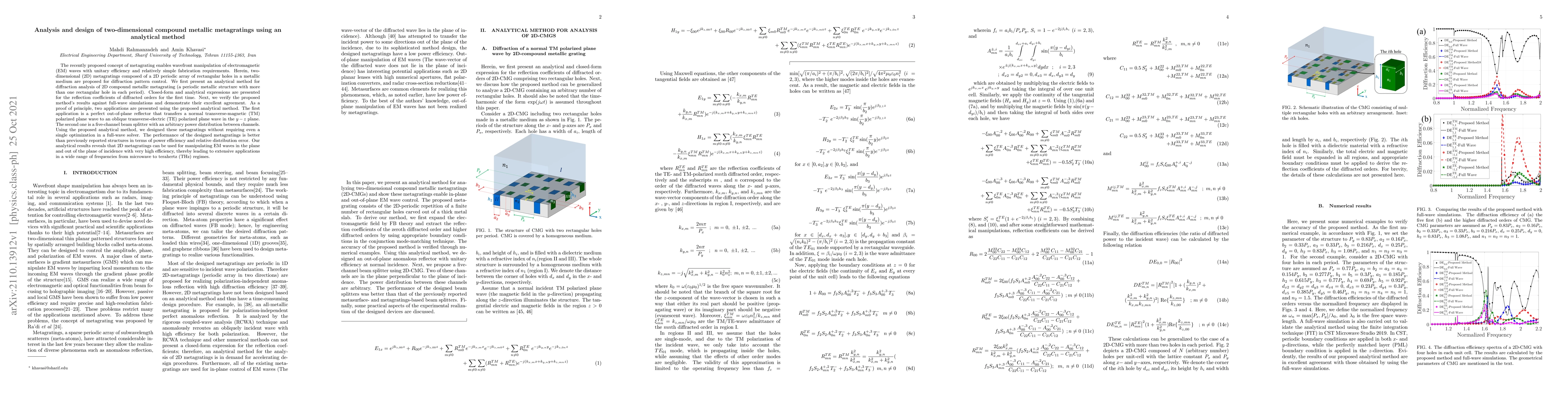 Thumbnail for Analysis and design of two-dimensional compound metallic metagratings
  using an analytical method