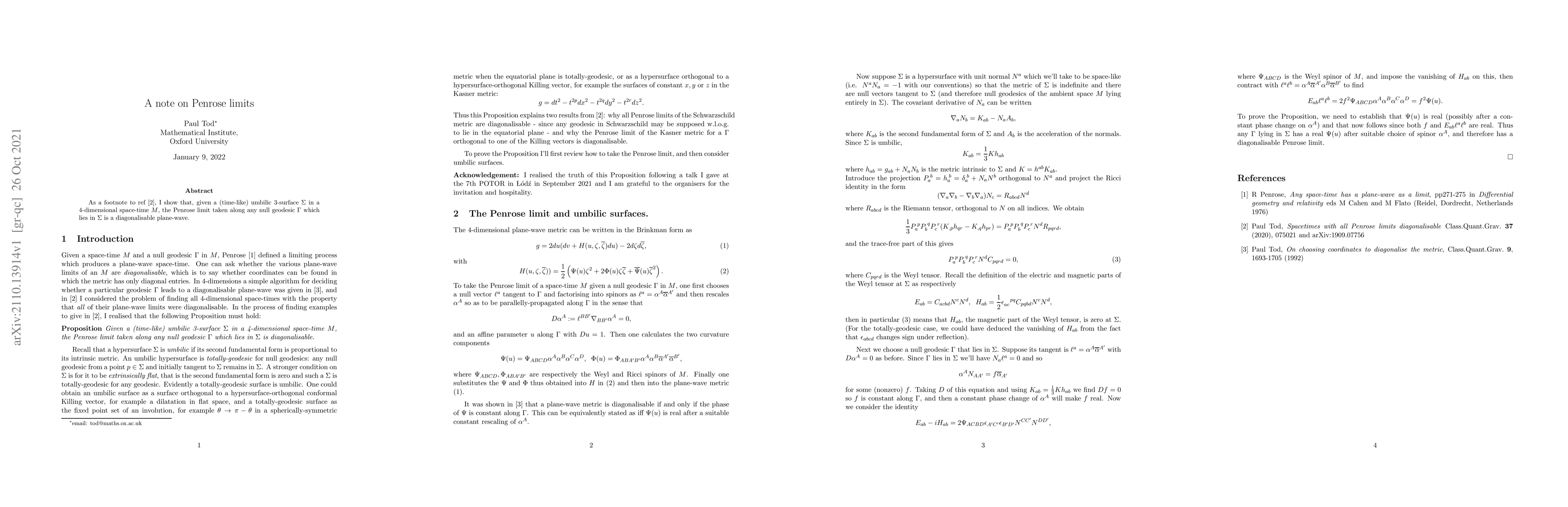 Thumbnail for A note on Penrose limits