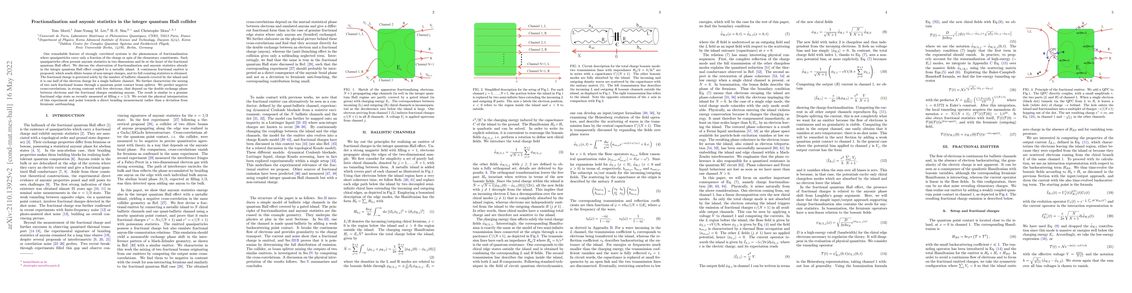 Thumbnail for Fractionalization and anyonic statistics in the integer quantum Hall
  collider
