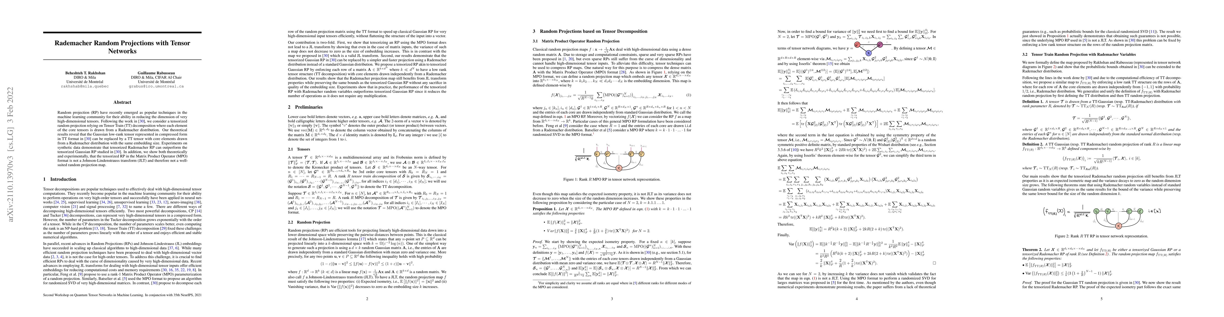 Thumbnail for Rademacher Random Projections with Tensor Networks