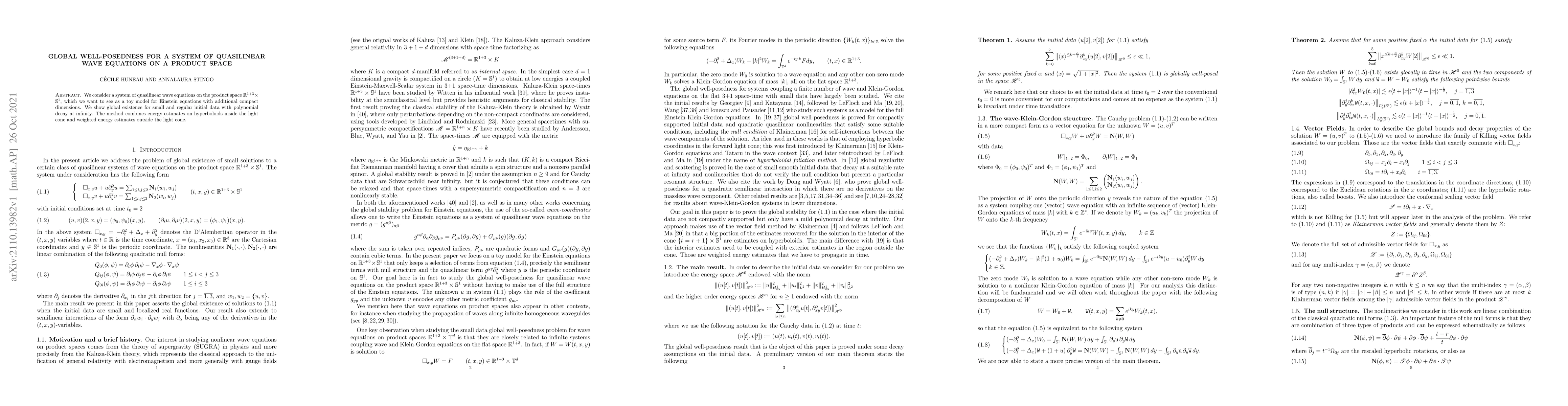 Thumbnail for Global well-posedness for a system of quasilinear wave equations on a
  product space
