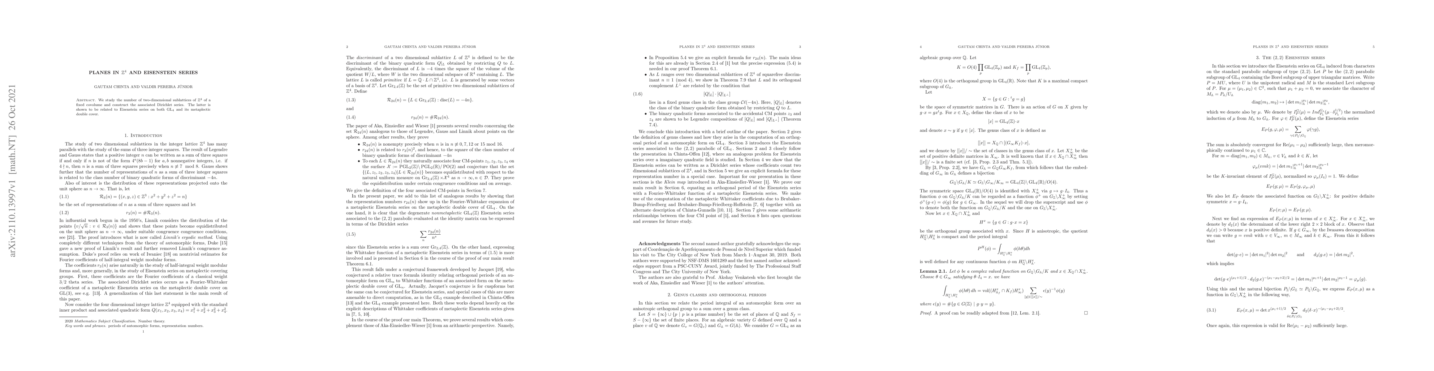 Thumbnail for Planes in $\mathbb{Z^4}$ and Eisenstein series